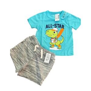 Children’s Place 12-18mo NWT Teal Dinosaur Baseball TShirt w/ Grey Shorts Outfit